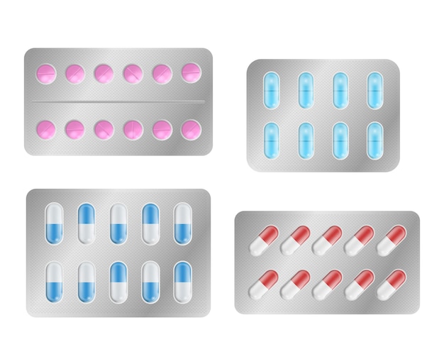 Vector empaque 3d detallado y realista para el vector de medicamentos de color