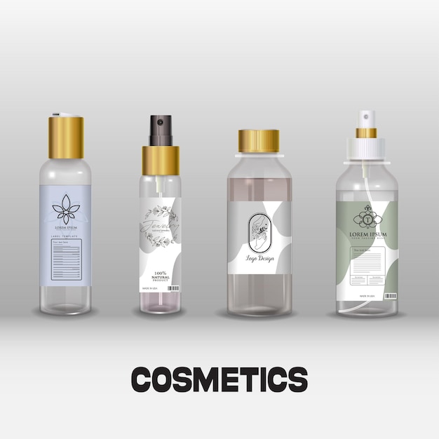 Vector empaque de botellas de cosméticos plantilla contraste lujo realista