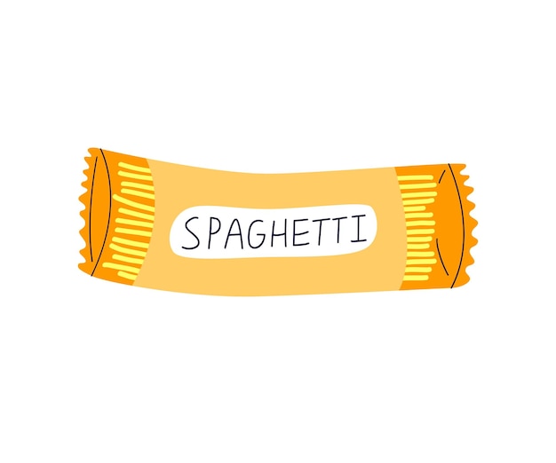 Empaquetado de pasta de espagueti paquete dibujos animados estilo plano simple dibujado a mano ilustración vectorial