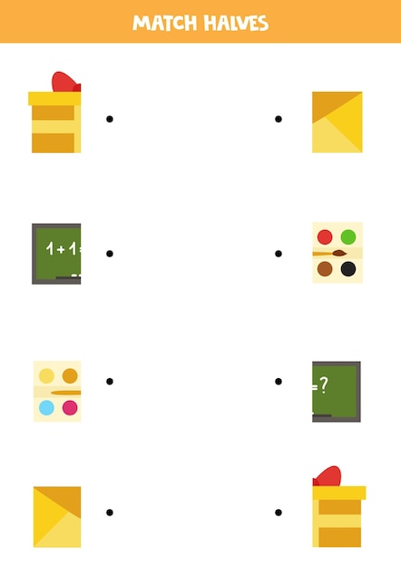 Empareja partes de objetos rectangulares. Juego de lógica para niños.
