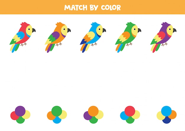 Emparejar loros de dibujos animados por color.