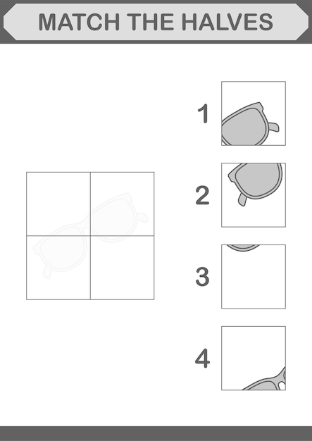 Emparejar las mitades de las gafas Hoja de trabajo para niños