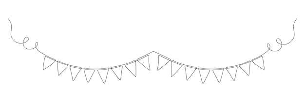 Empavesado de guirnaldas con banderas en un dibujo de línea continua Decoración de fiesta de cumpleaños y jubileo en estilo lineal simple Festón para celebrar carnaval y festivales Trazo editable Doodle vector