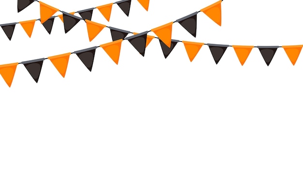 Empavesado de halloween. guirnalda de bandera negra y naranja. cadena de banderines triangulares. decoración de banderines de fiesta