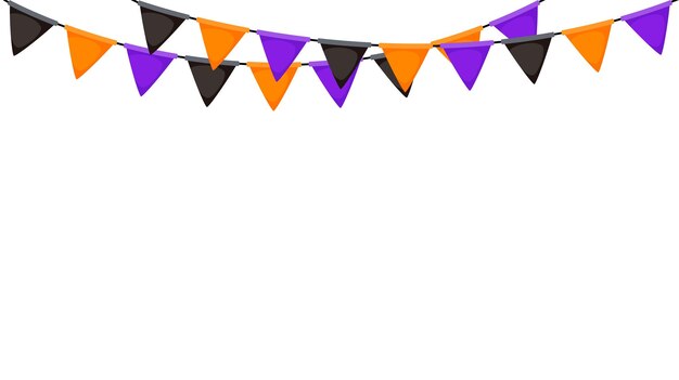 empavesado de Halloween. Guirnalda de bandera negra, naranja y morada. Patrón de cadena de banderines de triángulo