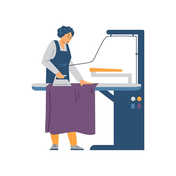 Vector empleado de limpieza en seco y planchado de ropa ilustración vectorial aislado