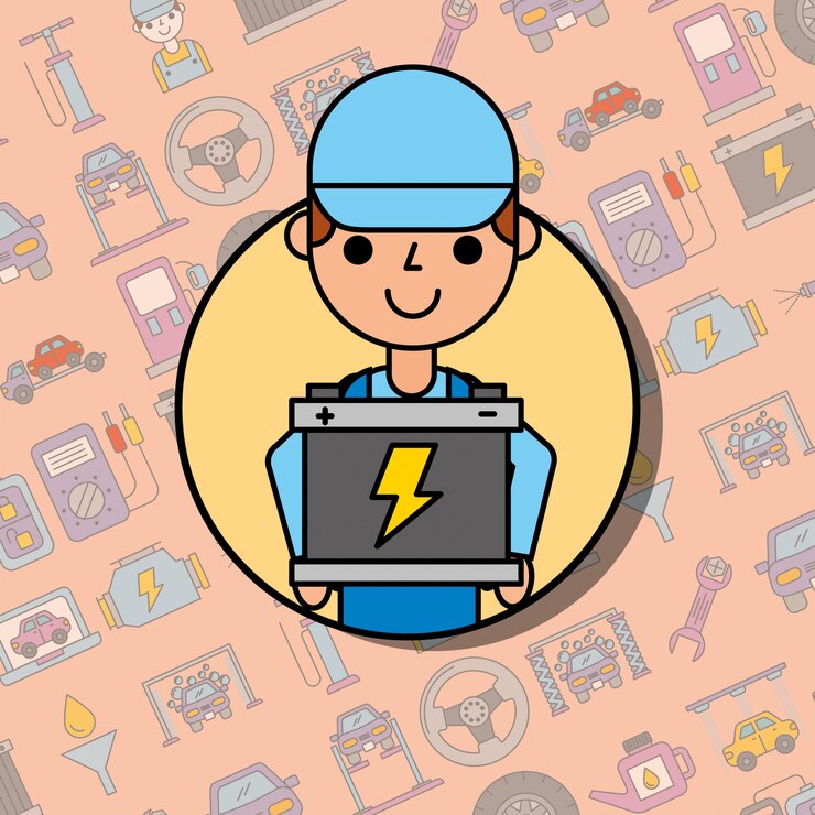 Vector empleado de mantenimiento de servicio de coche de batería