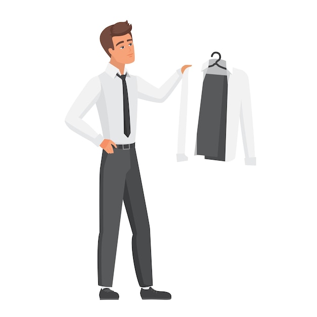 Empleado de oficina hombre elige camisa