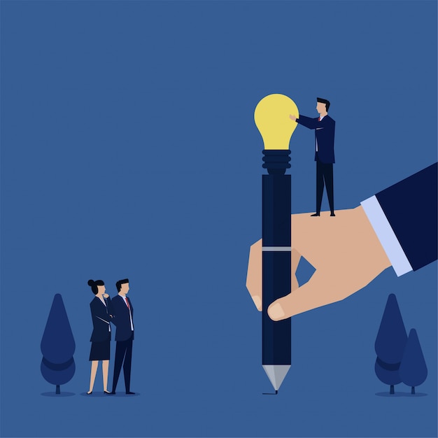 Empleado plano de negocios dar idea a la pluma en la mano