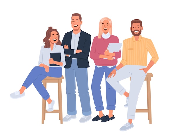 Vector empleados de la empresa juntos equipo de negocios de hombres y mujeres felices ilustración vectorial en estilo plano