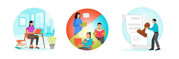 Los empleados trabajan con computadoras portátiles creando informes de la empresa y haciendo acuerdos comerciales