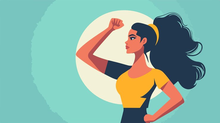 Vector el empoderamiento de las mujeres ilustración vectorial plana de la demostración del poder de las niñas