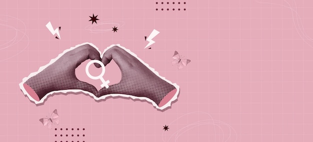 Empoderando a las mujeres Símbolo de amor en una vibrante ilustración vectorial de diseño de collage