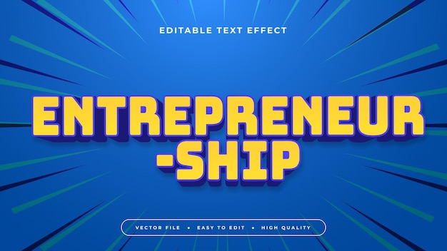 Emprendimiento azul y amarillo estilo de fuente de efecto de texto editable en 3D