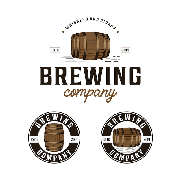 Vector empresa cervecera con logotipo barril vintage.