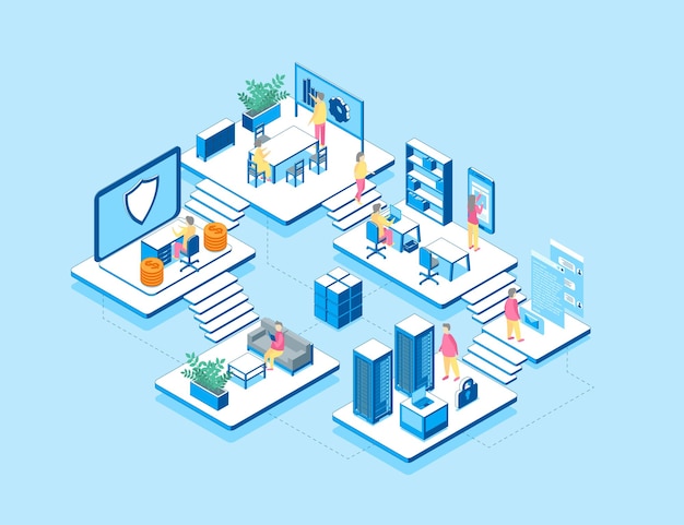 Empresa de desarrollo Concepto 3D Vector de vista isométrica