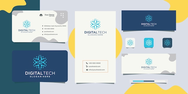 Empresa digital letra D y diseño de tarjeta de visita.