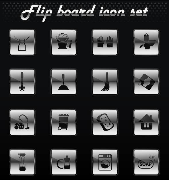 Empresa de limpieza vector flip iconos mecánicos para el diseño de la interfaz de usuario