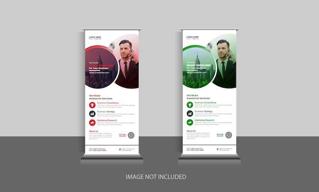 Empresa moderna roll up stand banner colores azul, amarillo y rojo