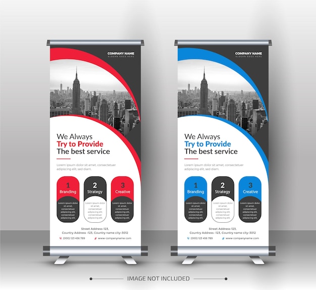 Empresa moderna rollup standee banner en color azul y rojo