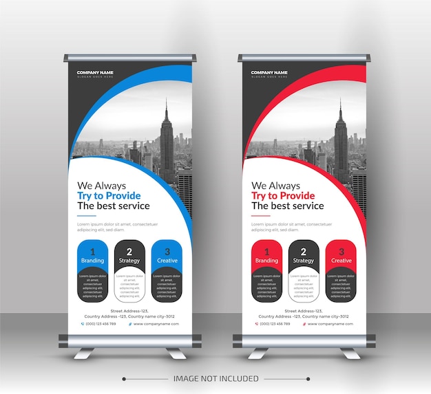 Empresa moderna rollup standee banner en color azul y rojo