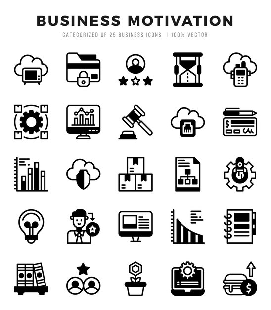 Empresa Motivación Iconos paquete Lineal Estilo llenado Iconos Ilustración vectorial