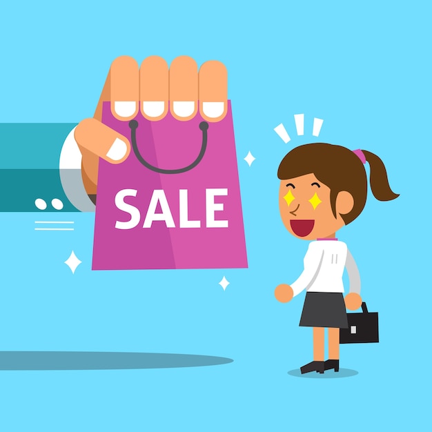 Empresaria de dibujos animados y gran bolsa de compras