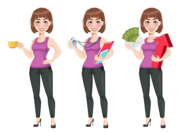 Empresaria de dibujos animados lindo en ropa casual