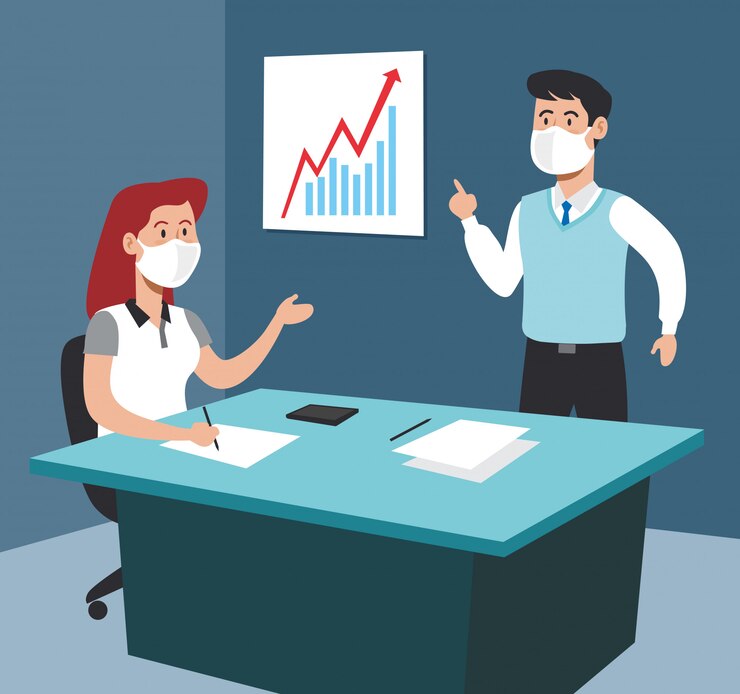 Empresaria y empresario en la oficina con estrategia de documentos