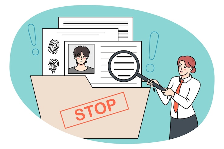 Vector la empresaria explora el cv del solicitante con lupa