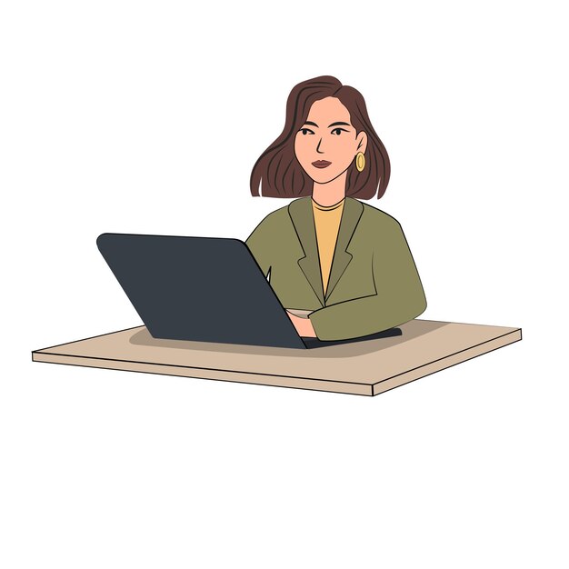 Empresaria con laptop quedarse en casa y trabajar chica vector stock imagen aislada en blanco