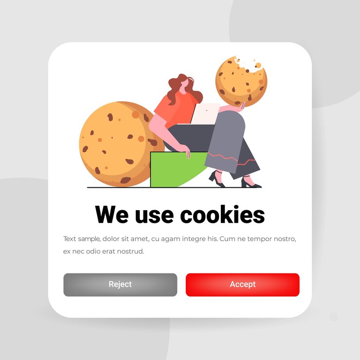 Vector empresaria con protección de cookies de información personal en la web de internet pop-up usamos notificación de política de cookies