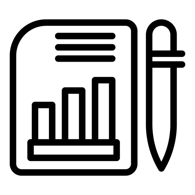 Empresario analizando el informe financiero con gráfico de barras en crecimiento e icono de pluma
