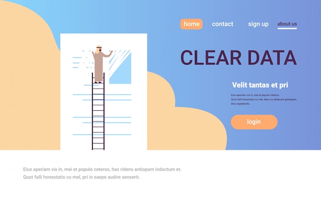 Empresario árabe borrando información banner de datos claros