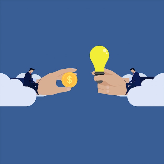 Empresario comprar idea con dinero en linea