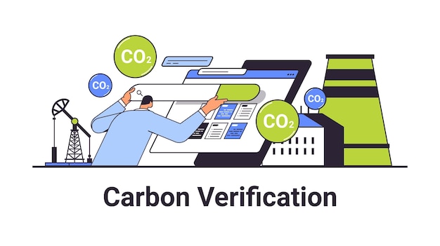 Empresario de concepto de verificación de carbono que utiliza la responsabilidad de la barra de búsqueda del concepto de estrategia ambiental de emisión de co2