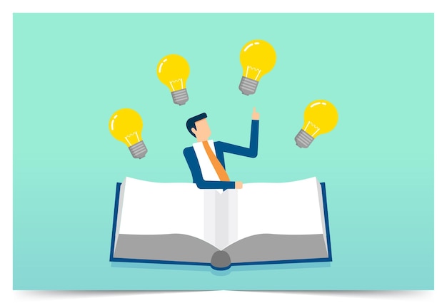 Empresario y conocimiento del libro educación empresarial Diseño de ilustración vectorial