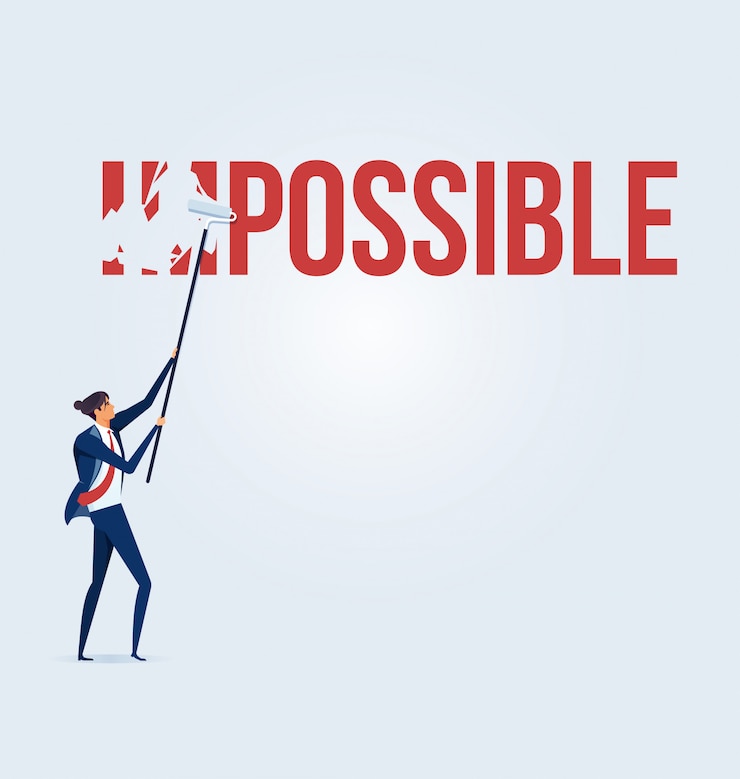 Vector empresario convirtiendo la palabra imposible en posible