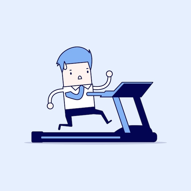 Empresario corriendo en cinta de correr Personaje de dibujos animados vector de estilo de línea delgada