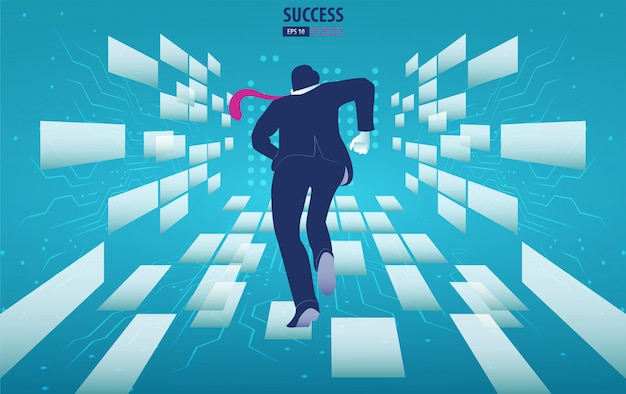 Empresario corriendo hacia el futuro. Obtener la posibilidad. ilustración vectorial de fondo
