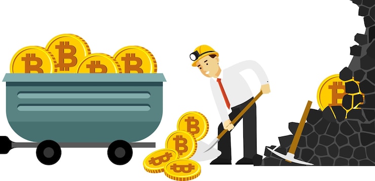 Vector empresario criptomoneda bitcoin minería concepto