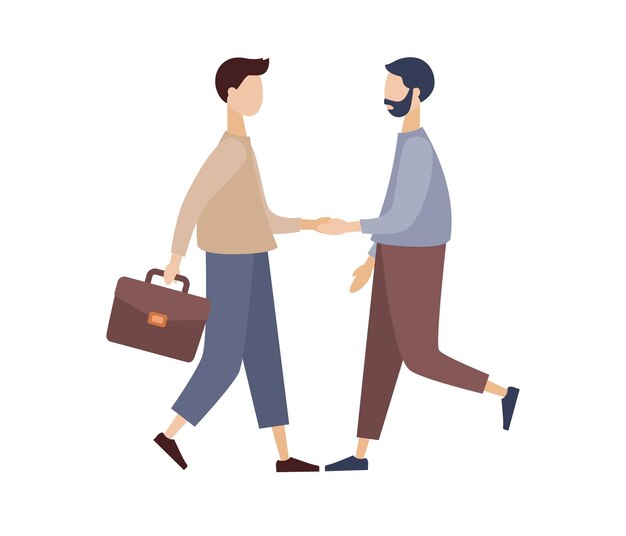 Empresario dando un apretón de manos. Apretón de manos de dos socios comerciales. Concepto de negocio. Vector plano