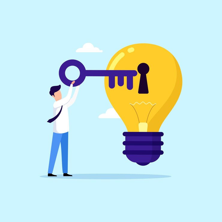 Vector empresario desbloquea el concepto de creatividad de nuevas ideas