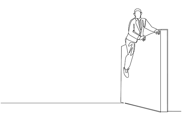 Un empresario de dibujo de una sola línea superó los obstáculos de la pared que lo bloqueaban y conquistó la adversidad
