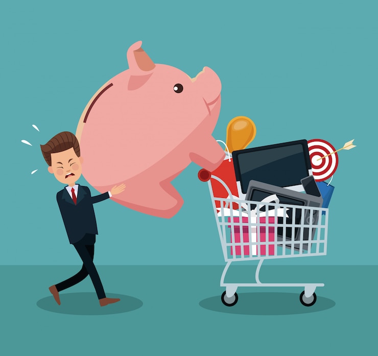 Vector empresario y dibujos animados de compras