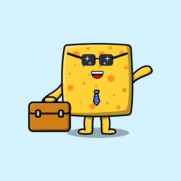Empresario de dibujos animados lindo queso con maleta