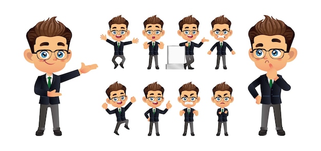 Empresario con diferentes poses.