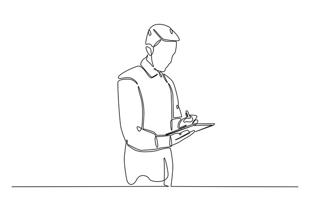 Empresario escribiendo notas continuas dibujando una ilustración de una línea