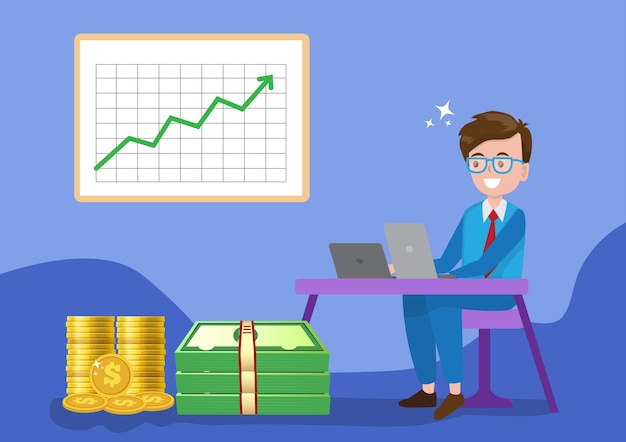 Empresario, está contento con la parte superior del gráfico aumentando rápidamente Eso significa que la ganancia que recibirá