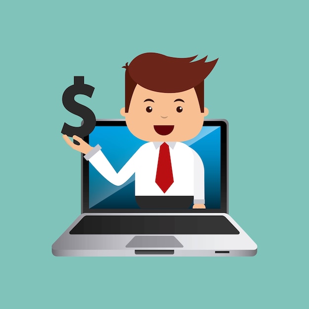 empresario exitoso con el icono de la computadora portátil